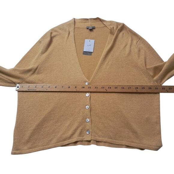 NWT J. Jill Cardigan Top Women's XL Yellow Honey Linen Blend V Neck Lightweight - Picture 12 of 13